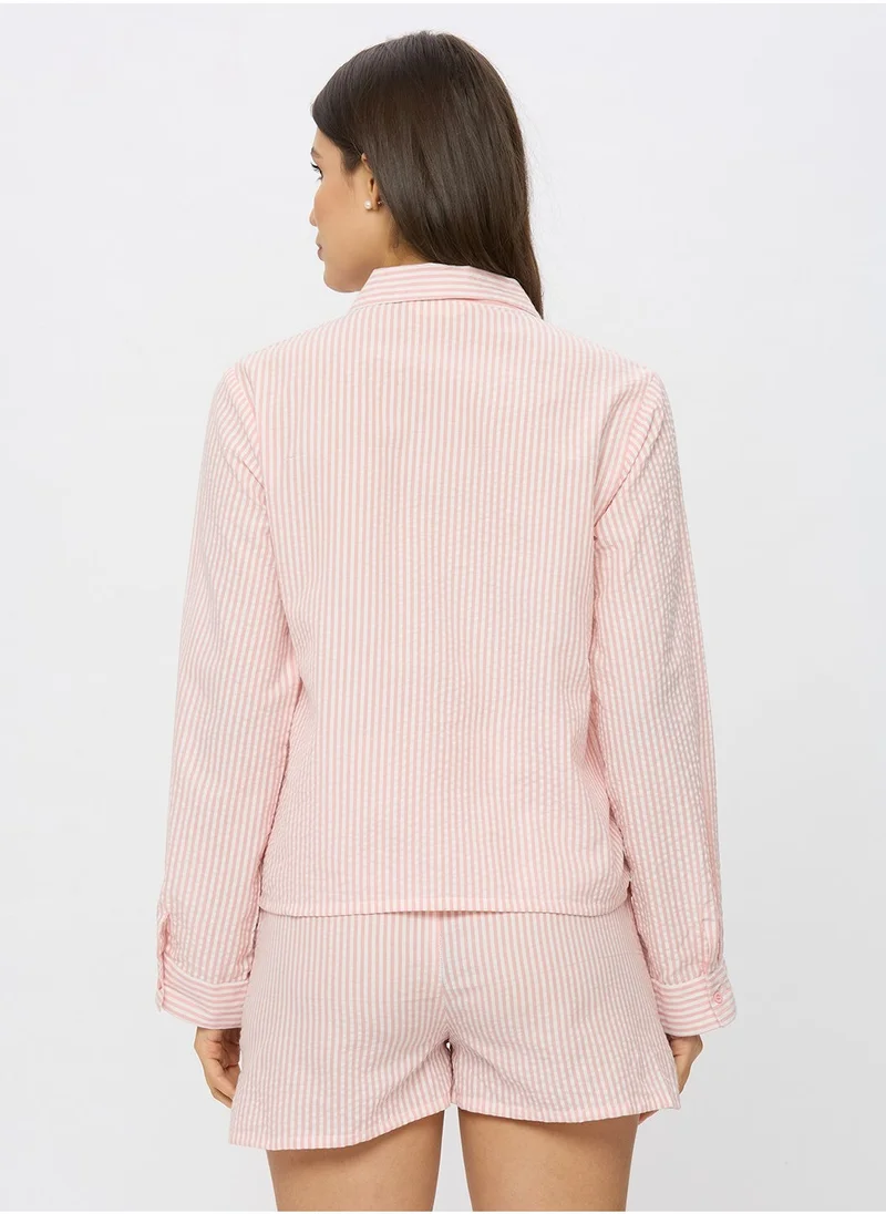 AMMARZO Cotton Seer Sucker Pin Stripe Lounge Shirt