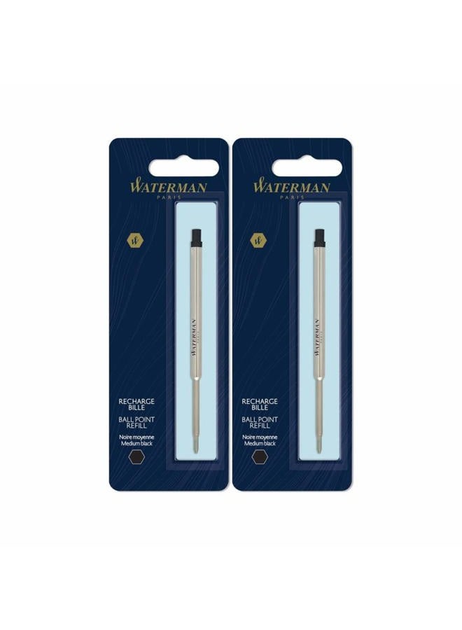Waterman إعادة تعبئة قلم حبر جاف أسود نقطة متوسطة (عبوة 2) - Image 1
