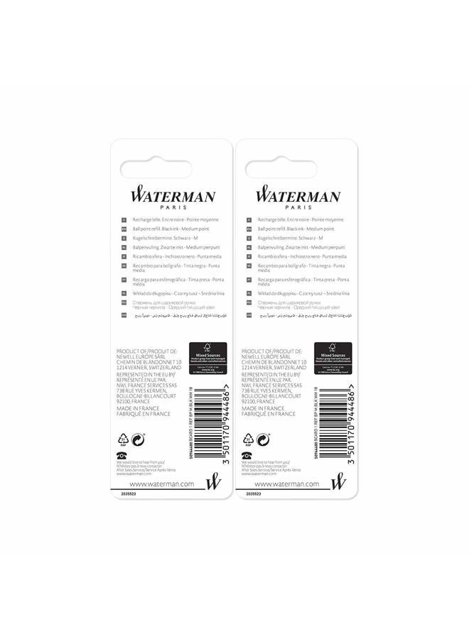 Waterman إعادة تعبئة قلم حبر جاف أسود نقطة متوسطة (عبوة 2) - Image 2