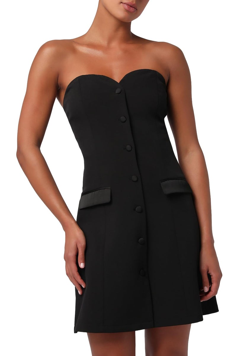 Lulus Beatrice Strapless Blazer Dress Womenâ€™s Sweetheart Neckline Mini Cocktail Dress with Satin Trim and Covered Buttons Black - Image 1