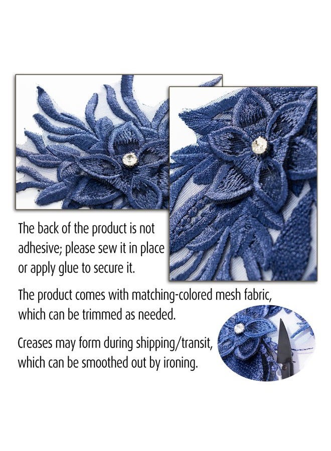 Silvora Phoenix Peacock Feather Tail Fabric Beaded Lace Applique,3D Embroidered Flower Fabric Patch for Bridal Dress, Handmade Sewing Tool for Wedding DIY Crafts(Navy Blue) - Image 4