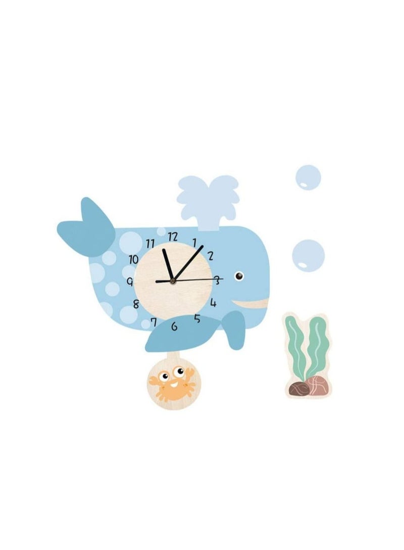 Captaintech Kids Wall Clock Whale Hanging Clock Cartoon Silent Clock Decorative Clock for Home Nursery Store Kindergarten (Without Battery) - Image 1