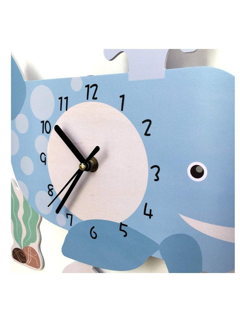Captaintech Kids Wall Clock Whale Hanging Clock Cartoon Silent Clock Decorative Clock for Home Nursery Store Kindergarten (Without Battery) - Image 2
