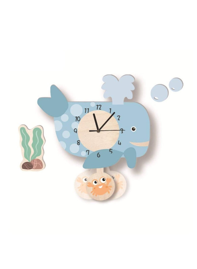 Captaintech Kids Wall Clock Whale Hanging Clock Cartoon Silent Clock Decorative Clock for Home Nursery Store Kindergarten (Without Battery) - Image 3