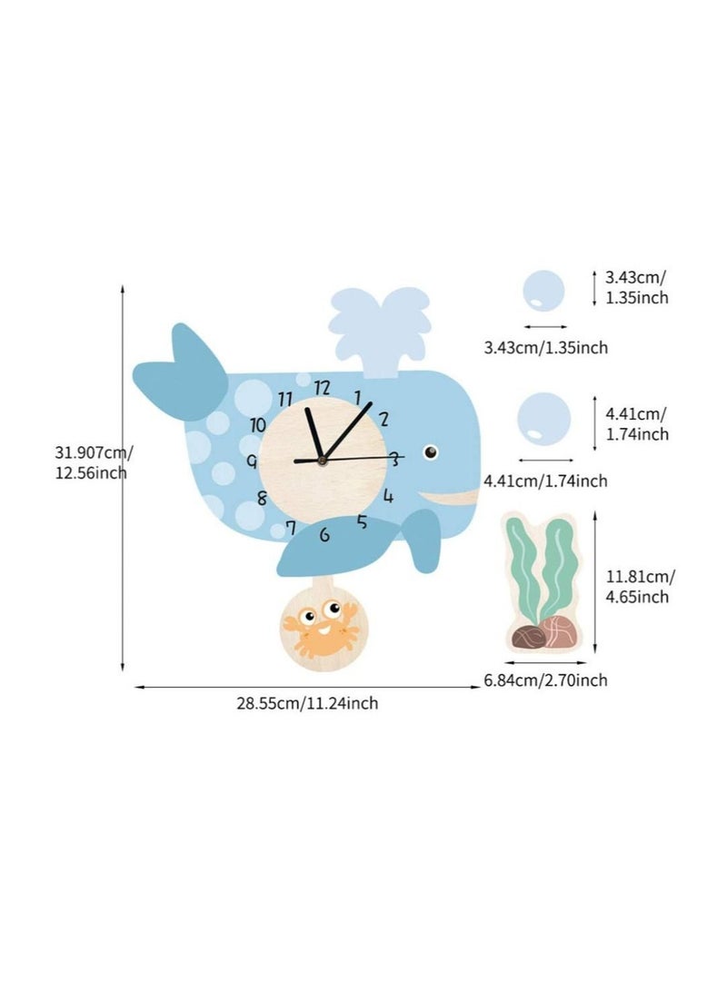 Captaintech Kids Wall Clock Whale Hanging Clock Cartoon Silent Clock Decorative Clock for Home Nursery Store Kindergarten (Without Battery) - Image 4
