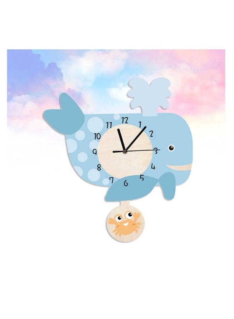 Captaintech Kids Wall Clock Whale Hanging Clock Cartoon Silent Clock Decorative Clock for Home Nursery Store Kindergarten (Without Battery) - Image 5