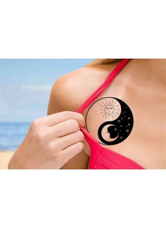 Dopetattoo 6 Sheets Temporary Tattoos Retro Ying Yang with Sun and Moon for Girls Woman Temporary tattoo Neck Arm Chest for Women Men Adults 3.7 X 3.7 Inch Stars Tattoo  - Image 3