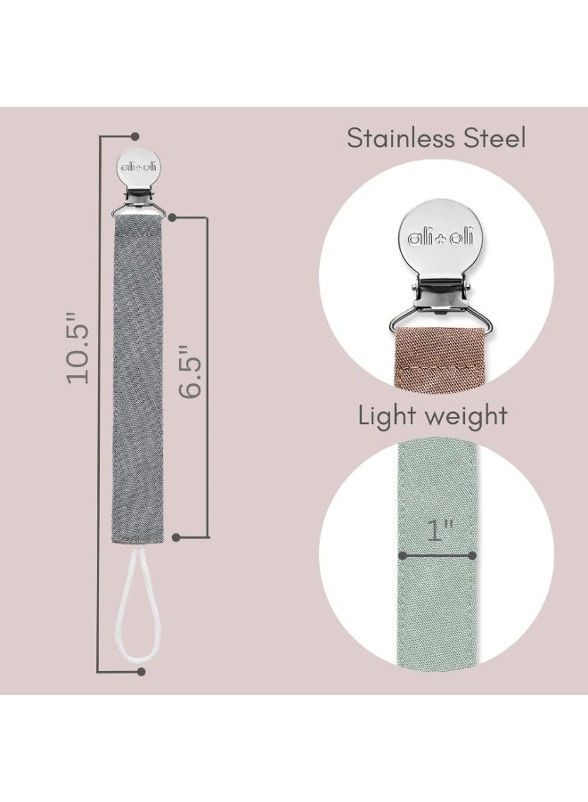 Ali+Oli Pacifier Clips (Set of 3) Linen - Forest - Image 3