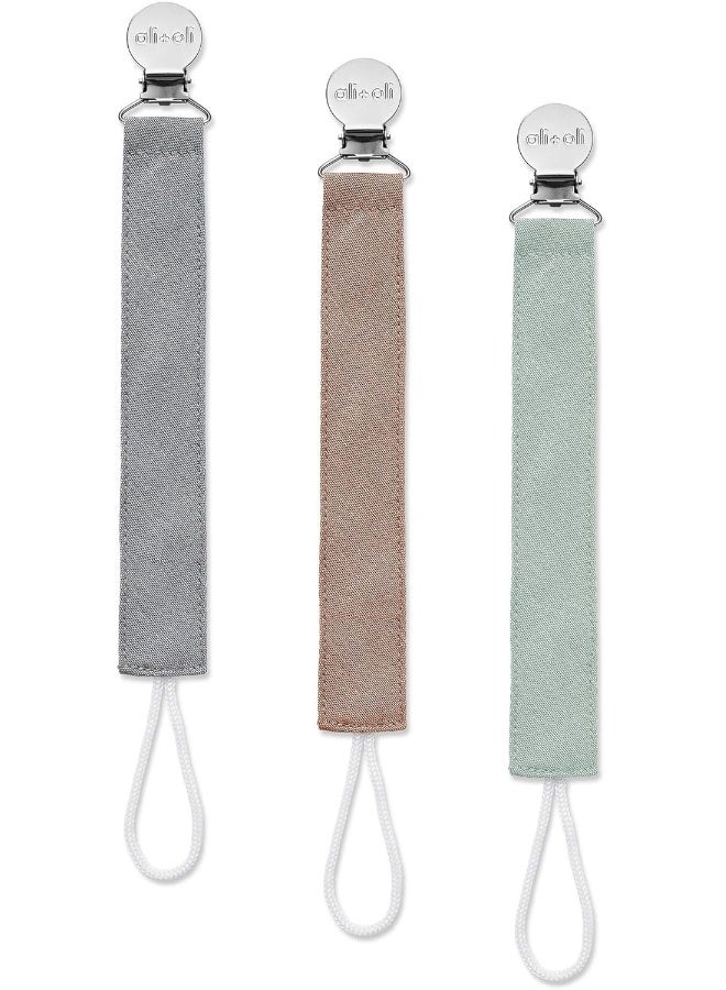 Ali+Oli Pacifier Clips (Set of 3) Linen - Forest - Image 1