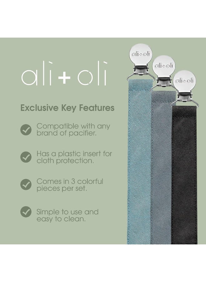 Ali+Oli Pacifier Clips (Set of 3) Linen - Forest - Image 5