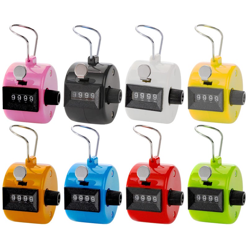 Tebery Pack of 8 Color Hand Tally Counter 4 Digit Mechanical Palm Click Counter Count Clicker Assorted Color Hand Held Counter Clicker for Sport/Stadium/Coach and Other Event - Image 1