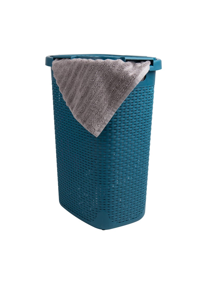 Mind Reader Mind Reader 60L Slim Laundry Hamper Clothes Basket Lid Wicker Design Plastic 1765L x 1375W x 2415H Blue 