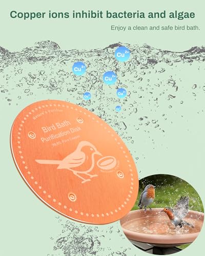 OICEME Bird Bath Purification Disk Pure Copper Outside Winter Solar Power Birdbath Heater Deicer Cage Hanging Bowl Metal Warmer Deck Railing Glass Concrete Ceramic Stone Stand Water Fountain Station - Image 2