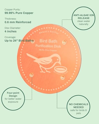 OICEME Bird Bath Purification Disk Pure Copper Outside Winter Solar Power Birdbath Heater Deicer Cage Hanging Bowl Metal Warmer Deck Railing Glass Concrete Ceramic Stone Stand Water Fountain Station - Image 5