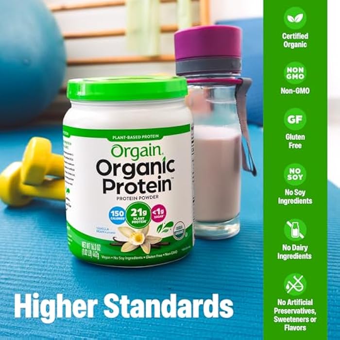 Orgain Organic Vegan Protein Powder, Vanilla Bean - 21g Plant Based Protein, 4g Prebiotic Fiber, No Lactose Ingredients, No Added Sugar, Non-GMO, For Shakes & Smoothies, 1.02 lb (Packaging May Vary) - Image 3