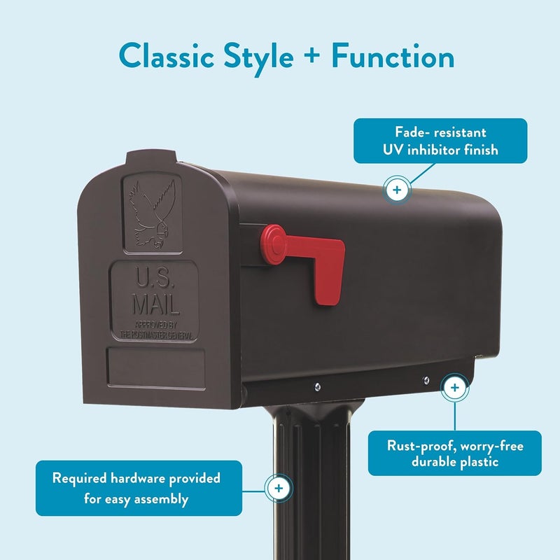 ARCHITECTURAL MAILBOXES Harrison™ Rust-Proof Plastic Post Mounted Mail Box for Outside with Post, Bronze, Medium Curbside Mailbox, USPS Approved for Residential Delivery - Image 4