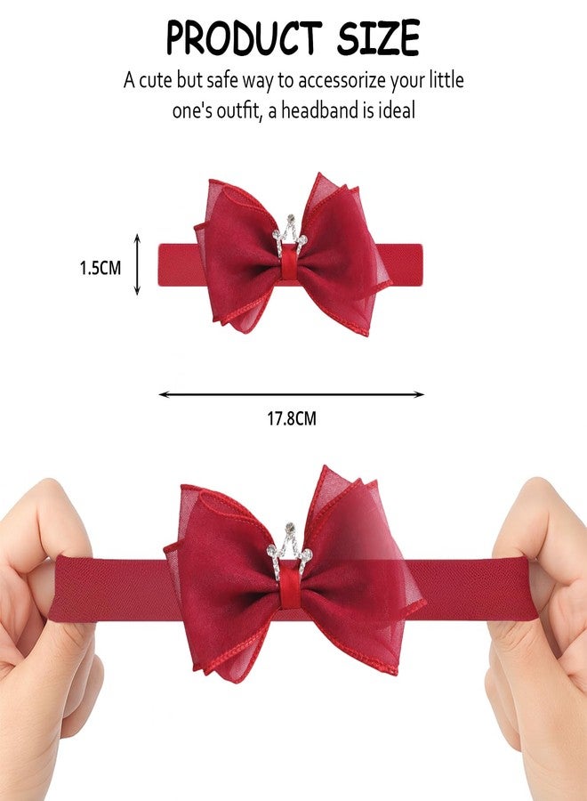 SYGA 3 Pack Baby Girl Headbands - Soft Stretchable Satin Bow & Pearl Flower Hairbands, Elegant Elastic Headband for Newborns, Infants & Toddlers for 0-3 Years (Red, Style 1050) - Image 4
