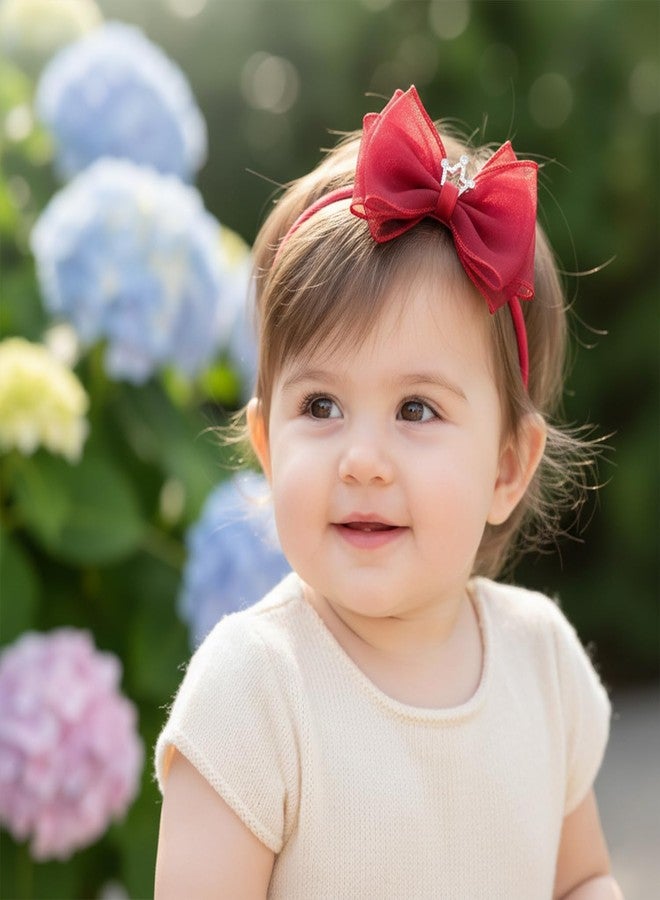 SYGA 3 Pack Baby Girl Headbands - Soft Stretchable Satin Bow & Pearl Flower Hairbands, Elegant Elastic Headband for Newborns, Infants & Toddlers for 0-3 Years (Red, Style 1050) - Image 2