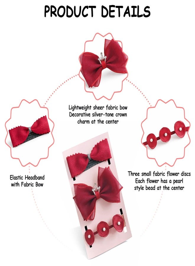 SYGA 3 Pack Baby Girl Headbands - Soft Stretchable Satin Bow & Pearl Flower Hairbands, Elegant Elastic Headband for Newborns, Infants & Toddlers for 0-3 Years (Red, Style 1050) - Image 5