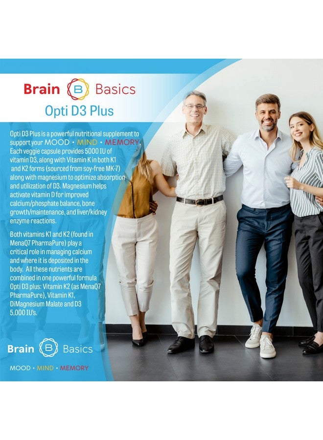 Brain-Bean Brain Basics Opti D3 Plus | Vitamin D3 K2 5,000IU, Vitamin K1, and Magnesium | 90 Servings - Image 2