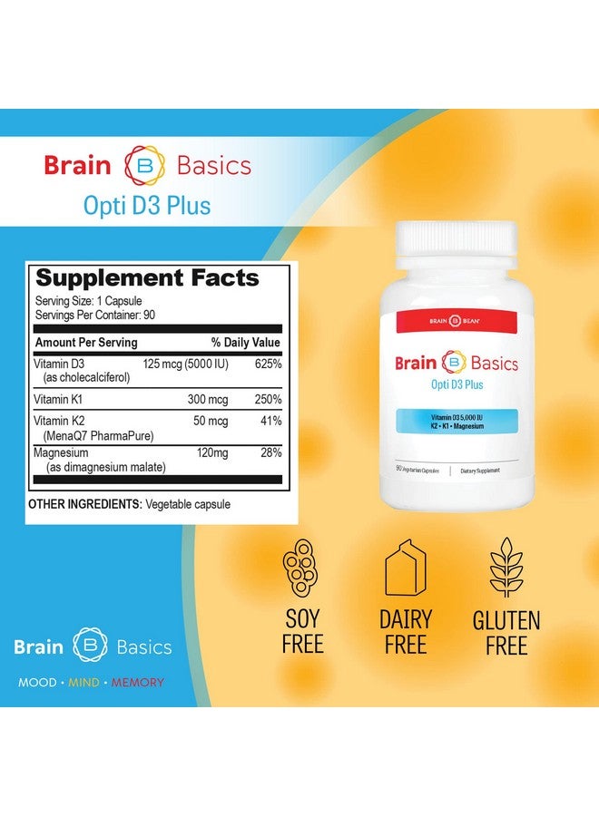 Brain-Bean Brain Basics Opti D3 Plus | Vitamin D3 K2 5,000IU, Vitamin K1, and Magnesium | 90 Servings - Image 4