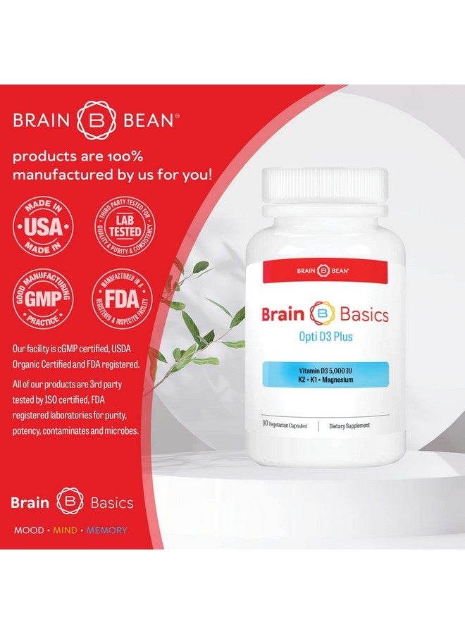 Brain-Bean Brain Basics Opti D3 Plus | Vitamin D3 K2 5,000IU, Vitamin K1, and Magnesium | 90 Servings - Image 5