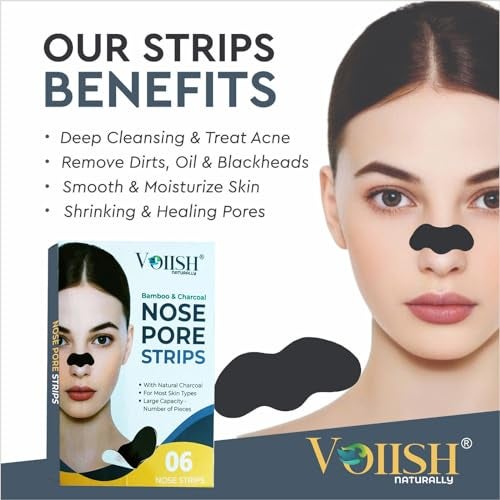 VOIISH Blackhead Pore Strips Nose Strips for Black Head Remover Deep Cleansing Charcoal Strips with Instant Blackhead Remova Pore Cleaner & Minimizer (Black,Pack of 6) - Image 5