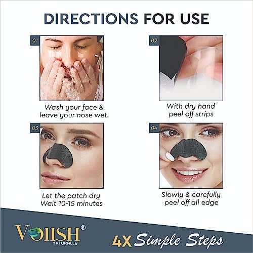 VOIISH Blackhead Pore Strips Nose Strips for Black Head Remover Deep Cleansing Charcoal Strips with Instant Blackhead Remova Pore Cleaner & Minimizer (Black,Pack of 6) - Image 3