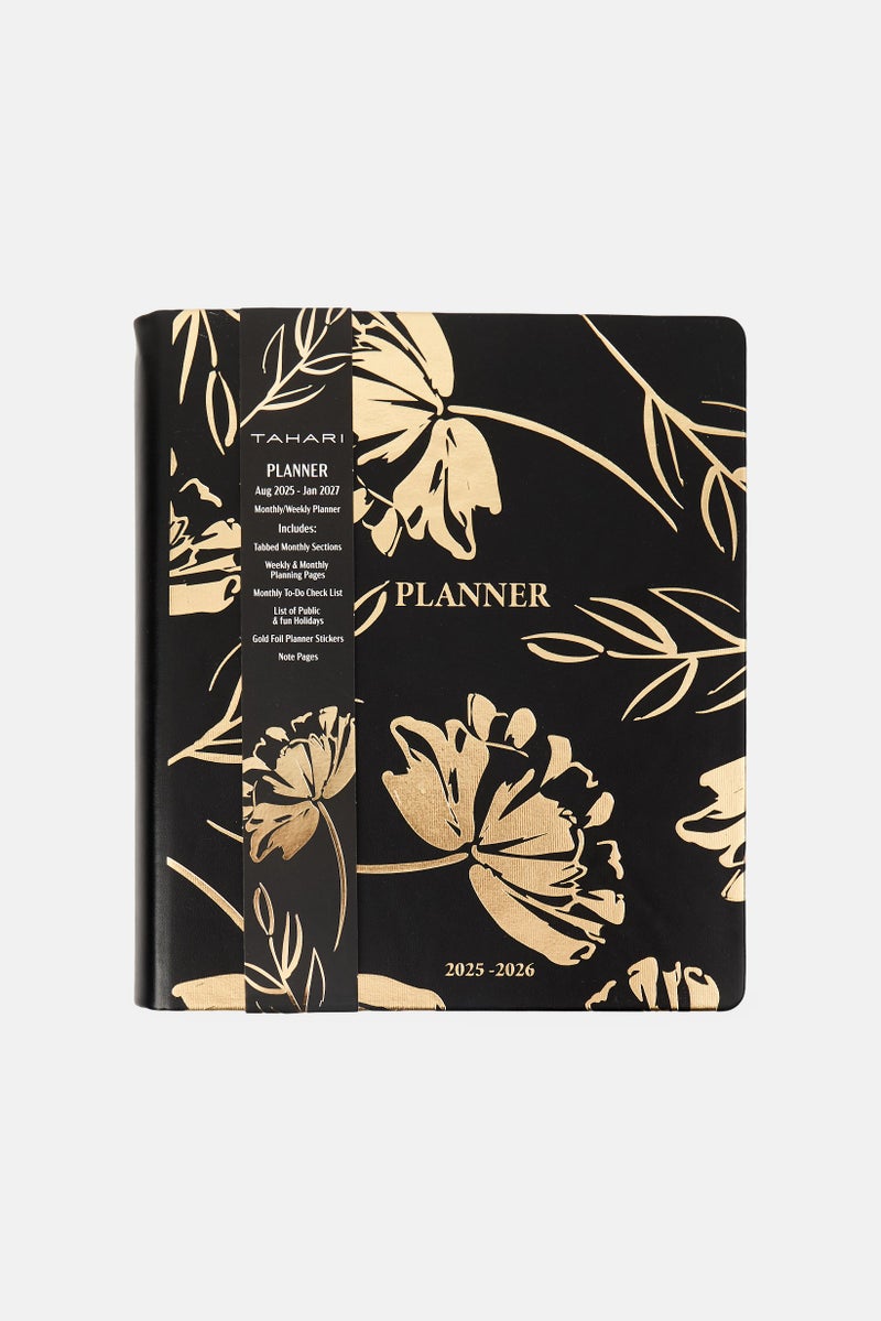 Tahari دفتر ملاحظات ملزم حلزوني مخطط لمدة 12 شهر 2025-2026، أسود - Image 1