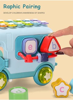 GROIC Baby Musical Push And Pull Bus Toys, Multifunctional Music Bus with Xylophone Instruments Shape Sorting Building Blocks And Removable Wheel Bell Montessori Educational Toy for Toddlers  - Image 5