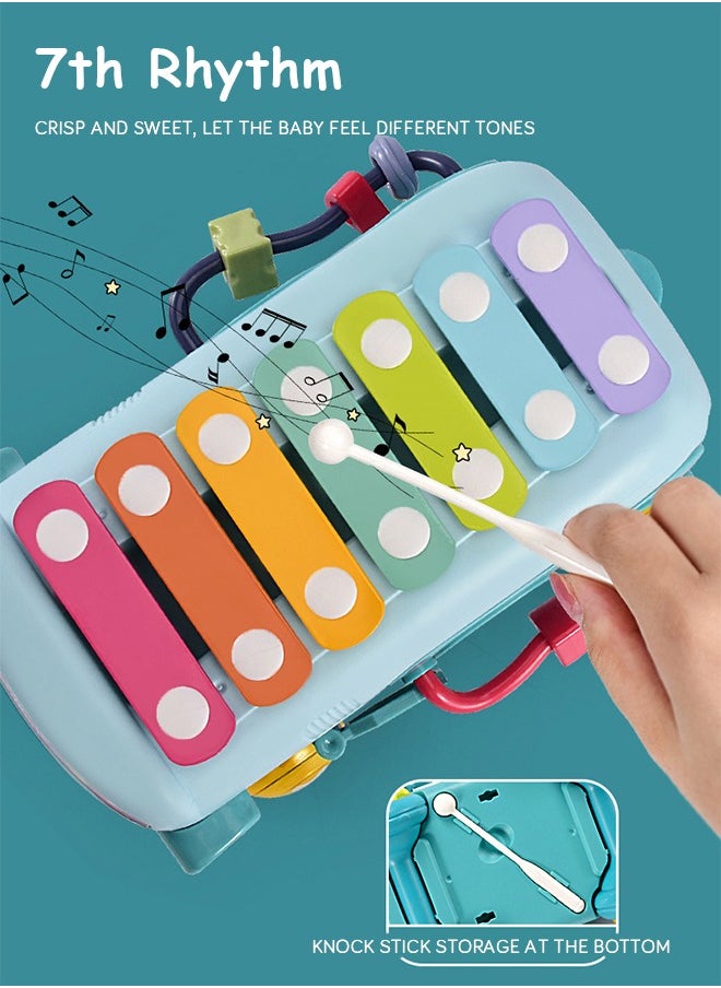 GROIC - Baby Musical Push And Pull Bus Toys, Multifunctional Music Bus with Xylophone Instruments Shape Sorting Building Blocks And Removable Wheel Bell Montessori Educational Toy for Toddlers - Image 1