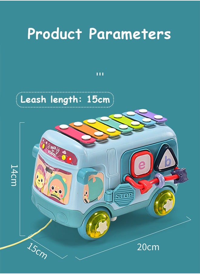 GROIC - Baby Musical Push And Pull Bus Toys, Multifunctional Music Bus with Xylophone Instruments Shape Sorting Building Blocks And Removable Wheel Bell Montessori Educational Toy for Toddlers - Image 1