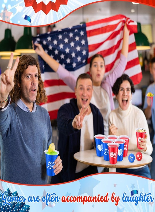 Seenelling 32 Pack Red White Blue Party Game Set 24 Pcs 16 oz 4th of July Plastic Cups and 8 Pcs 1.5in Balls for 250th Anniversary Memorial Day Independence Veterans Day Party Supplies Favors - Image 4
