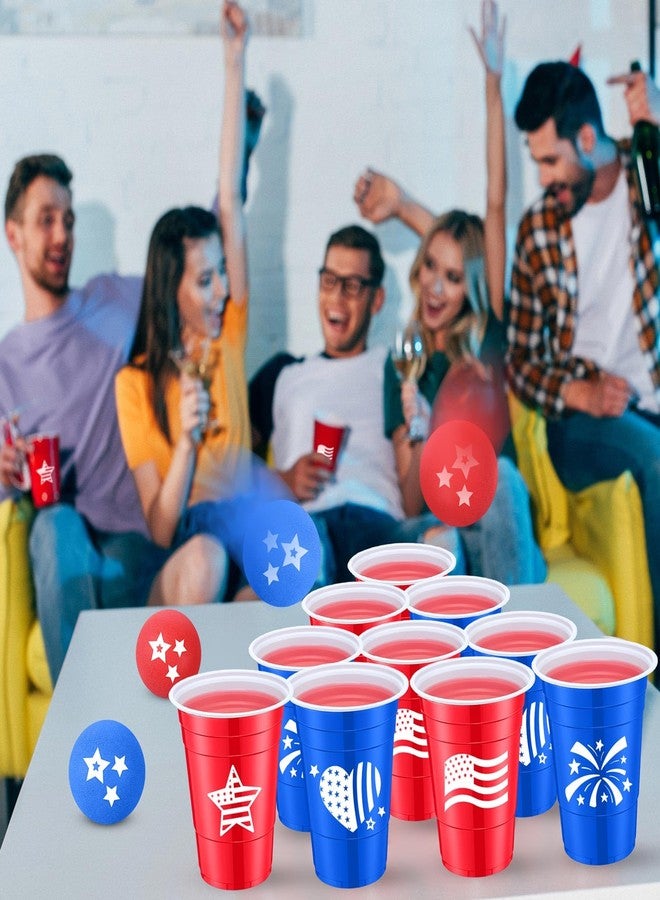 Seenelling 32 Pack Red White Blue Party Game Set 24 Pcs 16 oz 4th of July Plastic Cups and 8 Pcs 1.5in Balls for 250th Anniversary Memorial Day Independence Veterans Day Party Supplies Favors - Image 5