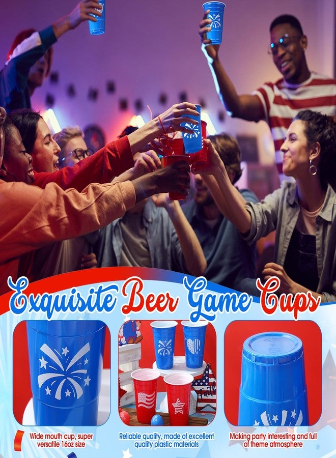 Seenelling 32 Pack Red White Blue Party Game Set 24 Pcs 16 oz 4th of July Plastic Cups and 8 Pcs 1.5in Balls for 250th Anniversary Memorial Day Independence Veterans Day Party Supplies Favors - Image 3