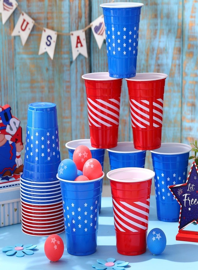 Seenelling 32 Pack Red White Blue Party Game Set 24 Pcs 16 oz 4th of July Plastic Cups and 8 Pcs 1.5in Balls for 250th Anniversary Memorial Day Independence Veterans Day Party Supplies Favors - Image 2