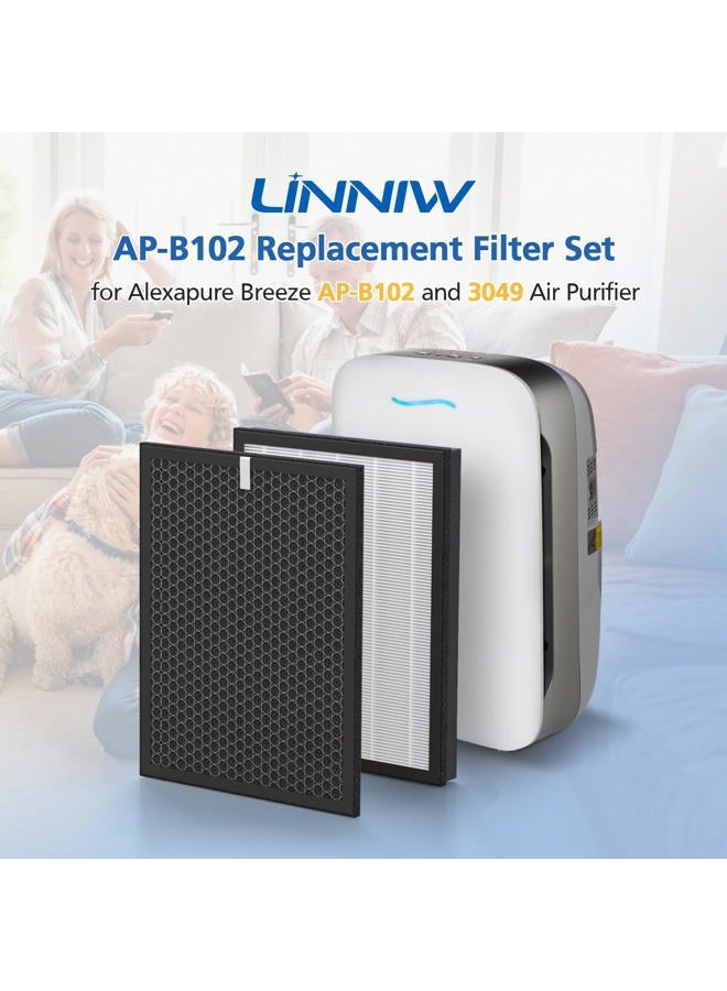 LINNIW 2 HEPA + 2 Carbon Filters, AP-B102 Replacement Filter Set Compatible with Alexapure Breeze AP-B102 and 3049 Air Purifier, Replaces Part # AP-B103(HEPA Filter) and #AP-B104(Carbon Filter) - Image 2