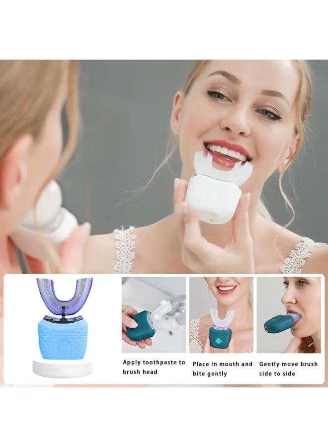 فرشاة أسنان كهربائية بالموجات فوق الصوتية بتصميم على شكل حرف U للبالغين – 4 أوضاع، إضاءة LED للتبييض، شحن لاسلكي، مؤقت ذكي، مناسبة للسفر والاستخدام المنزلي - Image 5