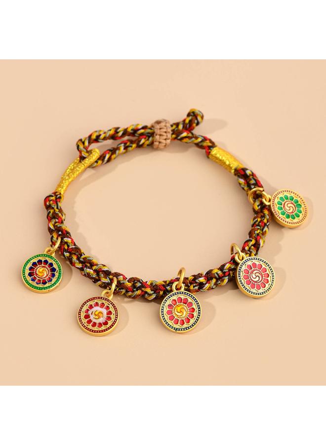 New Internet Explosions Bracelet Pure Hand-woven Peach Blossom Knot Five-way God Of Wealth Tibetan Thangka Hand Rope Retro Ethnic Style