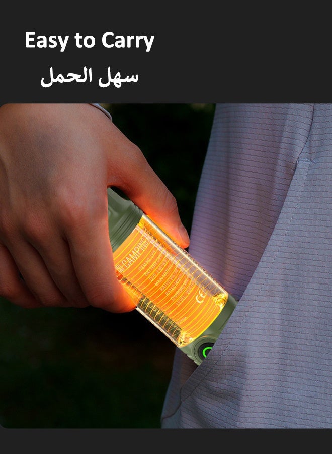 HQ-GAMING Flashlight for Camping 3 Color LED Camping Lantern Rechargeable Warm Light Dimmable Type C Camping Lights for Tents Outdoor Power Outages Hiking Emergency Fishing (Khaki) - Image 5