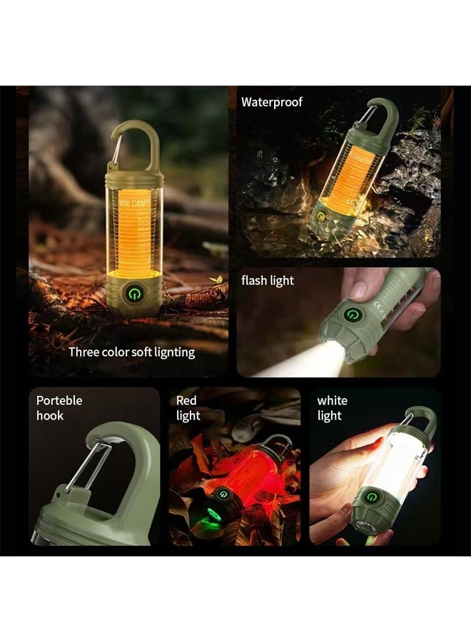 HQ-GAMING Flashlight for Camping 3 Color LED Camping Lantern Rechargeable Warm Light Dimmable Type C Camping Lights for Tents Outdoor Power Outages Hiking Emergency Fishing (Khaki) - Image 3
