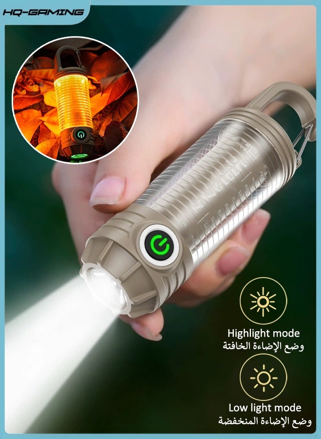 HQ-GAMING Flashlight for Camping 3 Color LED Camping Lantern Rechargeable Warm Light Dimmable Type C Camping Lights for Tents Outdoor Power Outages Hiking Emergency Fishing (Khaki) - Image 1