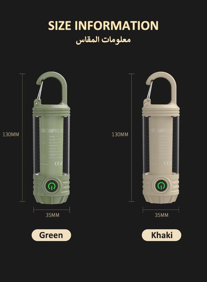 HQ-GAMING Flashlight for Camping 3 Color LED Camping Lantern Rechargeable Warm Light Dimmable Type C Camping Lights for Tents Outdoor Power Outages Hiking Emergency Fishing (Khaki) - Image 2