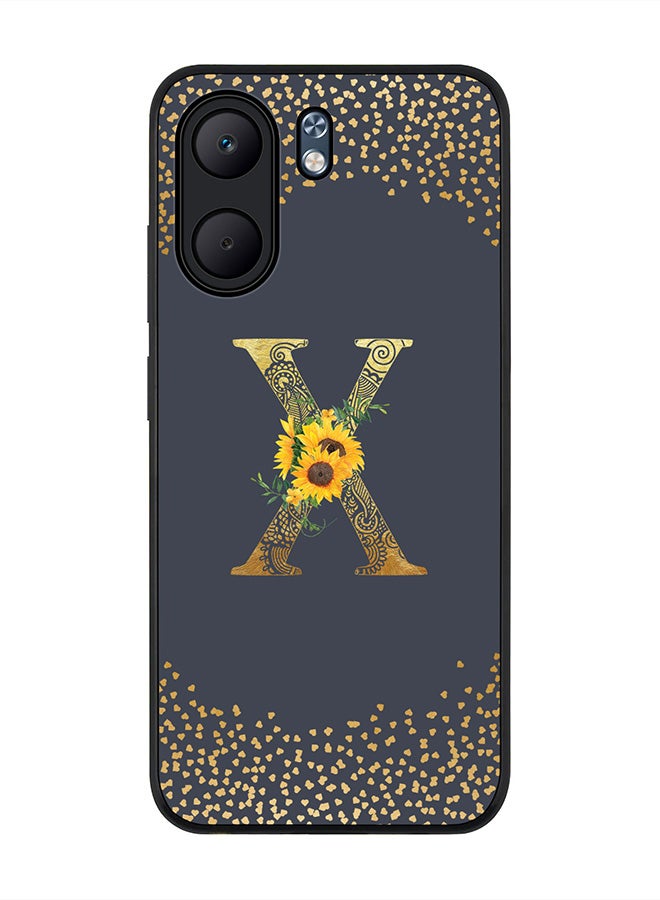 Stylizedd For Oppo A5x 5G / A5x 4G Case,Slim fit Camera Protection, Shockproof Thin Phone cover  - Custom Floral Monogram - X  (Grey )