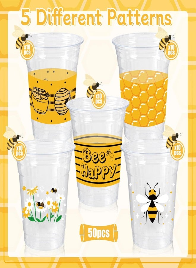 CUPLOOV 50 Pcs Honey Bee Cups, 12 oz Clear Disposable Drinking Honey Cups, First Bee Day Theme Summer Party Decorations Favors for Home, Kitchen, Baby Shower - Image 4