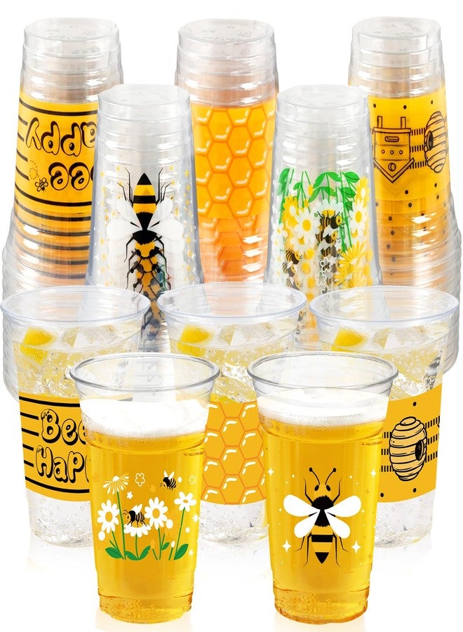 CUPLOOV 50 Pcs Honey Bee Cups, 12 oz Clear Disposable Drinking Honey Cups, First Bee Day Theme Summer Party Decorations Favors for Home, Kitchen, Baby Shower - Image 1