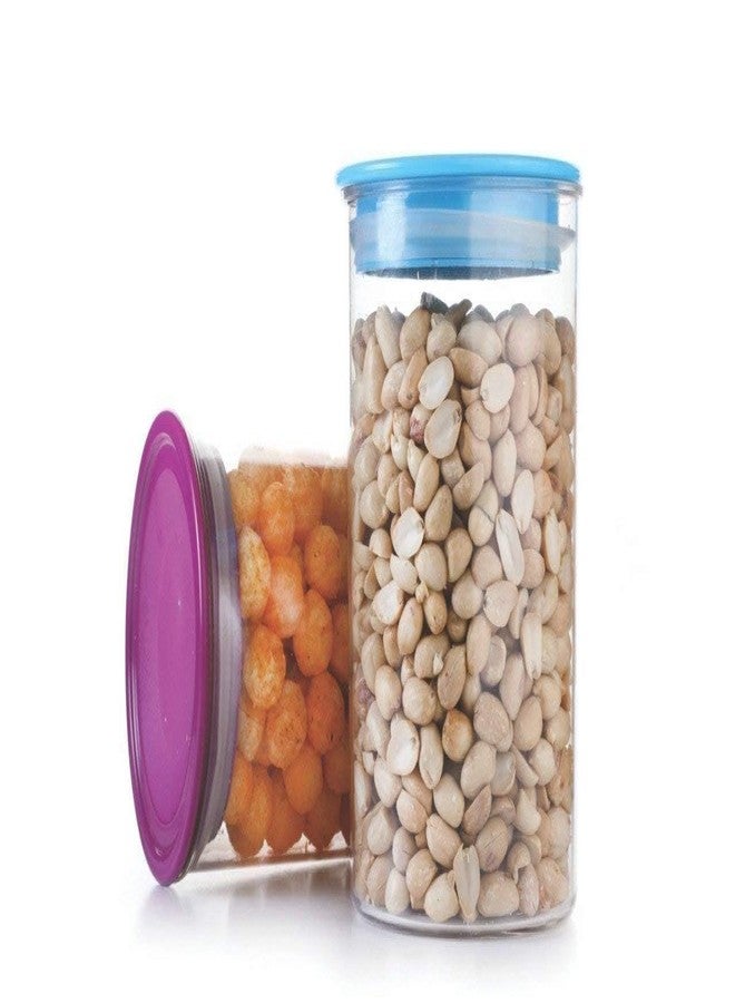 MEETDIP Plastic Kitchen Storage Airtight Jar for Food, Beans, Nuts, Snack, Pasta, Cookie, Candy, Biscuit (Multi Color) - Set of 3 - Image 2