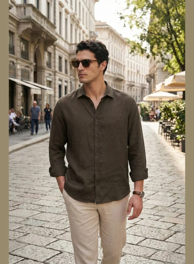 Buratti Buratti Cotton Regular Fit Classic Collar Long Sleeve 100% Linen Shirt Men's SHIRT CF26S1210000