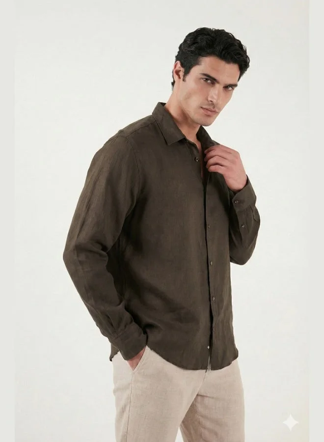 Buratti Buratti Cotton Regular Fit Classic Collar Long Sleeve 100% Linen Shirt Men's SHIRT CF26S1210000