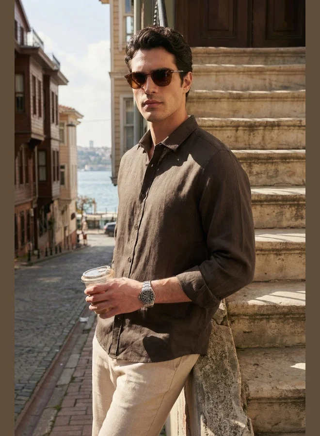 Buratti  Buratti Cotton Regular Fit Classic Collar Long Sleeve 100% Linen Shirt Men's SHIRT CF26S1210000 for Men | Best Price UAE